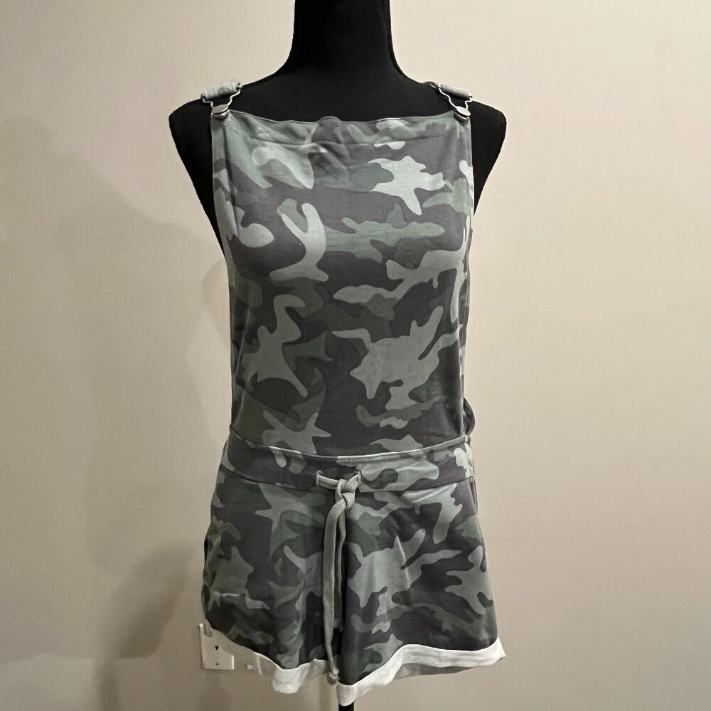 Camo Print Short Overalls - Gray/Green - Women's M